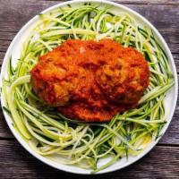Zoodles Tmb · zucchini noodles with 2 turkey meatballs in marinara sauce