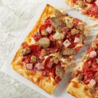 Roman Meat Primo Slice · Thick, Sicilian-style crust slice, hand-crushed Roman sauce, freshly shredded 100% whole mil...