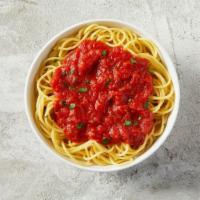 Spaghetti With Sauce · Spaghetti topped with tangy tomato sauce.