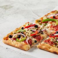 Veggie · Thick, Sicilian-style crust, hand-crushed Roman sauce and  freshly shredded 100% whole milk ...