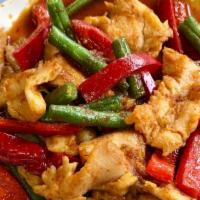 Prik King/Lunch · Sautéed with thai curry paste, bell pepper and string bean flavored with a variety of sauces.