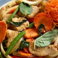 Basil Sauce/Lunch · Sautéed with fresh basil leaves, onion, bell pepper, carrot, string bean, and chili flavored...