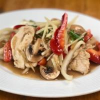Ginger Sautéed · Sautéed with fresh ginger, onion, scallion, bell pepper, carrot, and mushroom flavored with ...