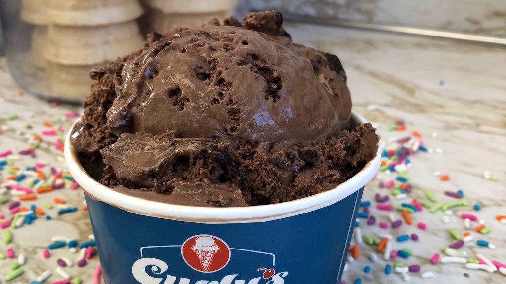 Brownie Batter (Cup) · brownie base chocolate ice cream, brownie chunks, chocolate flake. allergens: soy, gluten, eggs, whey/dairy.