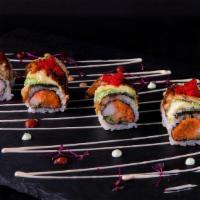 Kenny Roll · Spicy Tuna, Crab meat, Cucumber Inside, Eel on Top.