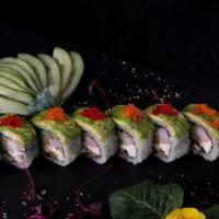 Giant Roll · Cream Cheese, Crabmeat, Eel and Cucumber Inside, Avocado on Top.