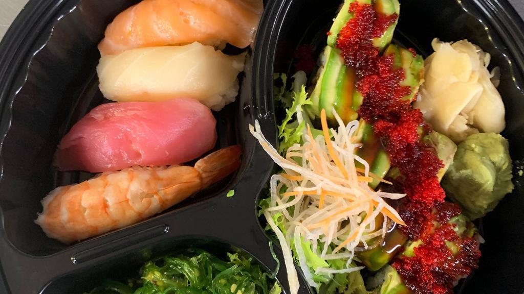 Choice C · Salmon Sushi, Tuna Sushi, Shrimp Sushi, White Fish Sushi, Dragon Roll, Choice of Cani or Seaweed Salad.