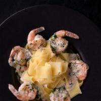 Shrimp Scampi · White Wine, Garlic & Spaghettoni