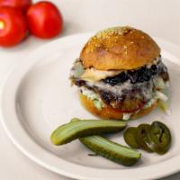 Buffalo Vegan Burger With Jalapeño · Mouthwatering Impossible Burger served on a potato bun with buffalo sauce, lettuce, tomato, ...