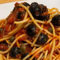 Puttanesca · Tomato Sauce, Capers, Black Olives, Anchovies & Red Pepper Flakes