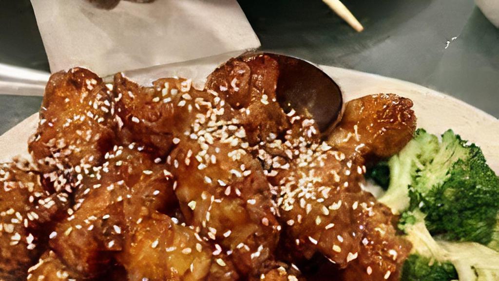 Sesame Chicken · Poultry in a sweet sauce served with sesame seeds.
