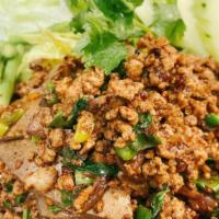 Larb Neua / ลาบเหนือ · (northern thai food) spicy minced pork, shallot, mint leaves, scallion, cilantro and special...