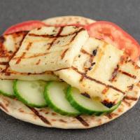Grilled Halloumi · Halloumi is a Cypriot semi-hard cheese that is grilled and served with sliced cucumber, Toma...