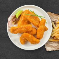 Buffalo Crunch Tenders · Chicken tenders breaded and fried until golden brown before being tossed in buffalo sauce.