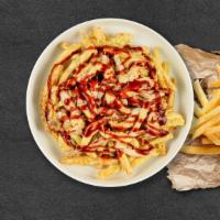 Bbq Chicken Bender Fries · Sweet grilled onions, melted cheese, chicken, and BBQ sauce topped on Idaho potato fries.