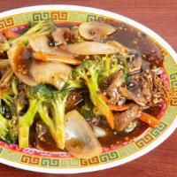 Chopped Steak & Vegetables In Black Bean Sauce · Add Cake Noodle for an additional extra charge.