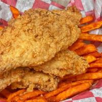 Fried Tilapia Basket · comes with a choice of French Fries, Cajun Fries, or substitute for Sweet Potato Fries, Onio...