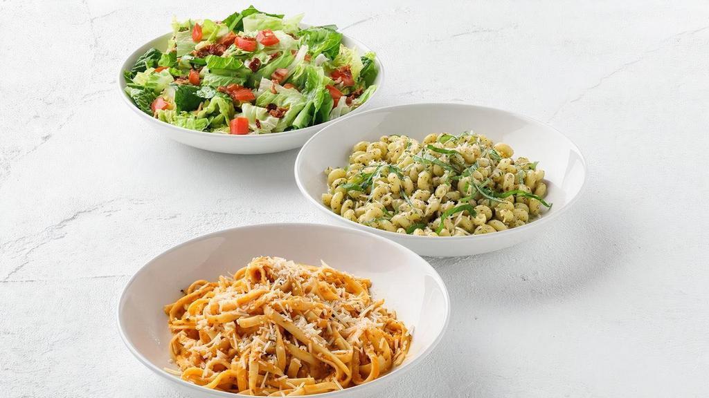 Classic Noodles For Two · Pick two Classic Noodle entrees featuring your choice of pasta, sauce and protein. Includes a shareable Classic Salad for $25.50.