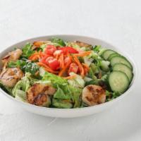 Garden Salad · Lettuce greens, carrots, fresh tomato, and sliced cucumbers. Dressing served on side.