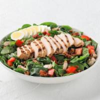 Spinach Salad · Spinach, applewood-smoked bacon, mushrooms, tomato, egg and balsamic vinaigrette. Dressing s...