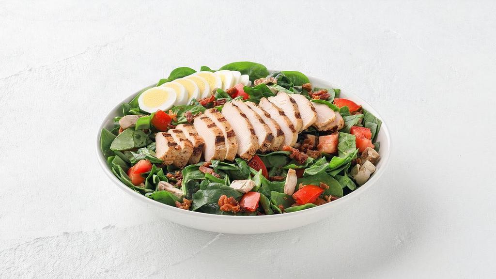 Spinach Salad · Spinach, applewood-smoked bacon, mushrooms, tomato, egg and balsamic vinaigrette. Dressing served on side.