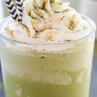 Matcha Frappuccino · Iced Frappuccino with Matcha flavor, topped with whipped cream.