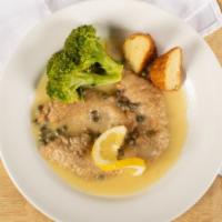 Veal Picatta · Veal served with capers in a lemon, and white wine sauce.