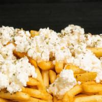 Gx Feta Fries · seasoned with salt, Greek oregano and topped with feta cheese.  Served with side of GX 