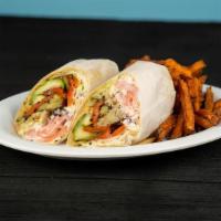Grilled Vegetables Wrap · Grilled Zucchini, Red Peppers, Eggplant, tomatoes, red onions and tzatziki in your choice of...