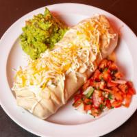 Bistec Burrito Platillo · Grilled Steak, Flour Tortilla Topped with Refried Black Beans Lettuce, Oaxaca Cheese, Avocad...