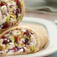Chicken Salad Wrap · Cranberry chicken salad with spring greens and tomatoes. Served in a flour wrap with a side ...