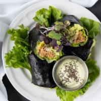 Sushirito · Fresh avocado, cucumber, red pepper, mango and red onion wrapped in a nori seaweed wrap with...