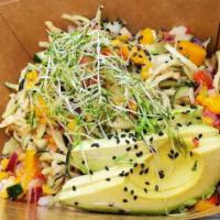 Pad Thai Slaw · Our special pad thai sauce massaged into nappa cabbage topped with fresh red peppers, onions...