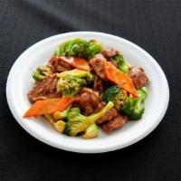 Beef With Broccoli · Served with white rice or roast pork fried rice and egg roll.