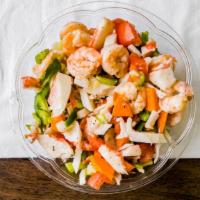 Crab Meat Vegetable Salad Platter · Includes carrots, zucchini, broccoli, cauliflower, snow peas, string beans, and chunks of cr...