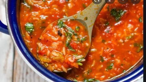 Tomato Basil & Rice Soup · Favorite. Tomato purée, onions, white rice, sugar, garlic, basil, salt, black oil and olive oil.