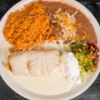 Chimichanga El Paso · Choice of chicken, ground beef or shredded beef stuffed in a large flour tortilla, fried to ...