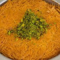 Kunefe · Two layers of crunchy golden kadayif, filled with cheese and baked until golden and crispy a...