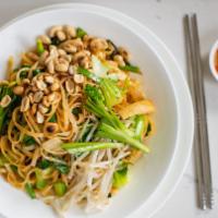 Pad Thai Noodles (V, Gf) · Asian vegetables, roasted peanuts, tofu, sweet potatoes, long beans, japanese eggplant, bok ...
