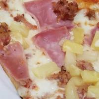 Hawaiian Style Pizza · Fresh ham and sweet pineapple chunks.
