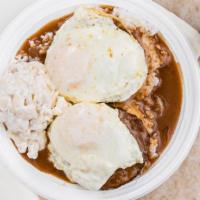 Loco Moco Plate · Two hamburger patties served on two scoops of rice, topped with our special gravy and two eg...
