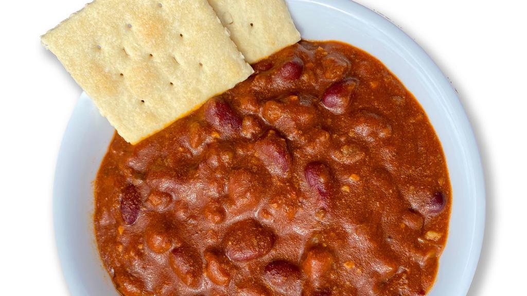 Chili Bowl With Cracker · Our famous chili served with a side of crackers.