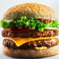 The Double Burger · Two 100% fresh, never frozen ground beef patty, lettuce, tomatoes, pickles, and creamy chees...