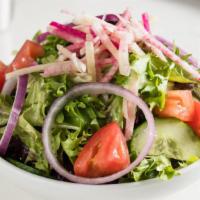Side Salad · mixed greens, tomato, red onion, cucumber, radish, and herb vinaigrette.