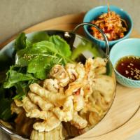 Crispy O-Jing-Uh · Deep fried squid with soy sauce.
