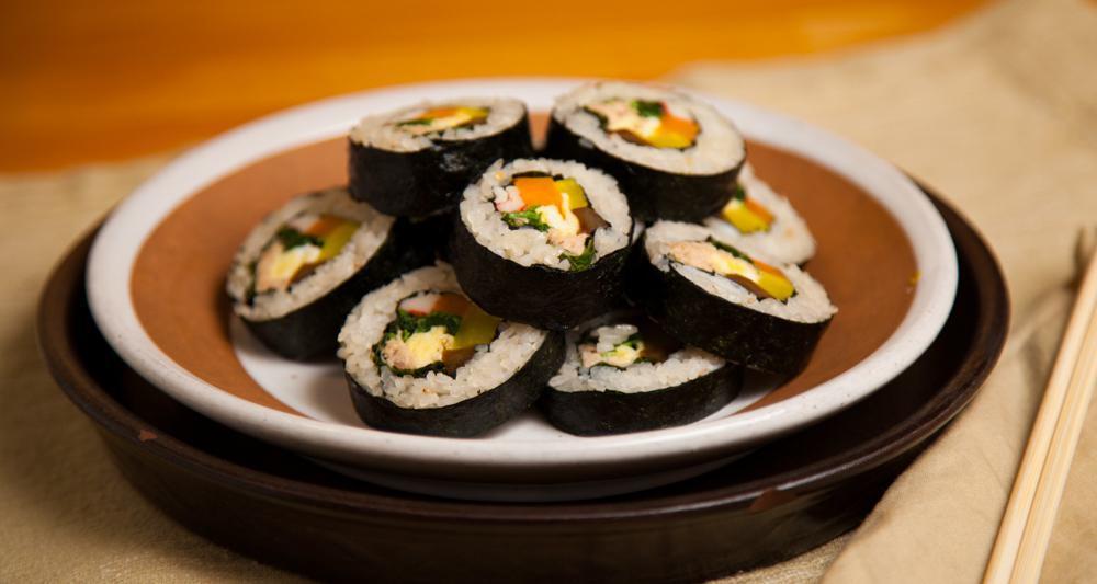 Kimbap · Most popular. Korean style roll, rice, vegetables, and crab stick rolled in dried seaweed paper.