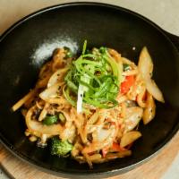 Stir Fried Udon Noodle · Udon noodle, vegetables and your your choice of stir fried in 232 soy sauce.