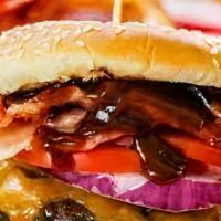 Bbq Bacon Cheeseburger · With bacon, served with choice of cheese. Sautéed onions and homemade BBQ sauce.