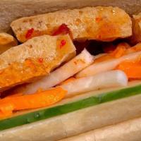 Vegetable Tofu Sandwich · Fried tofu, cucumber, cilantro, mayo, pate, jalapeños, pickled carrots&daikon, on fresh toas...
