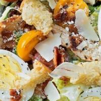 Yb Salad · Grilled chicken, bacon, chopped egg, carrots, kalamata olives, shaved parmesan, croutons ove...